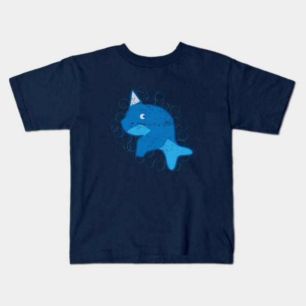 Narwhal Blue Horned Whale Kids T-Shirt by Commykaze